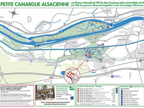 Carte des sentiers de la réserve naturelle Petite Camargue Alsacienne