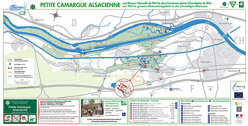 Carte des sentiers de la réserve naturelle Petite Camargue Alsacienne